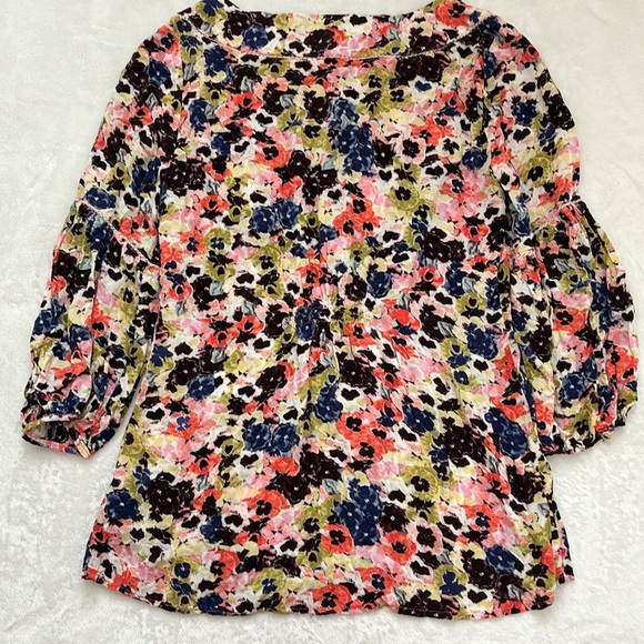 Maeve by Anthropologie Pansy Field Floral Peplum Peasant 3/4 Sleeve Top Size 4 - Picture 6 of 7